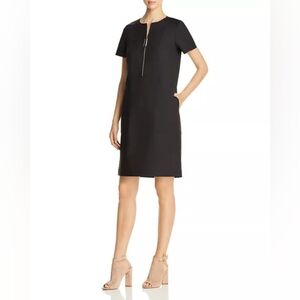 Lafayette 148 Black Round Neck Short Sleeve Half Zip Mini Archie Shift Dress XL